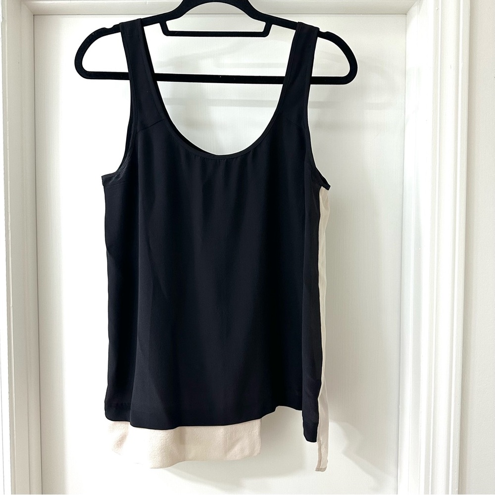 Club Monaco Black & Cream Silk Ginny Tank Chemise, Size M